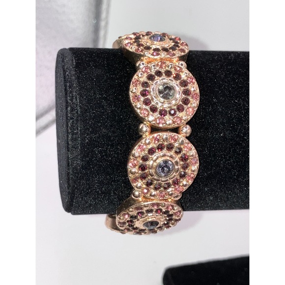 Purple, Pink and Silver Jeweled Gold-tone Stretch Discs Bracelet! - Picture 4 of 5